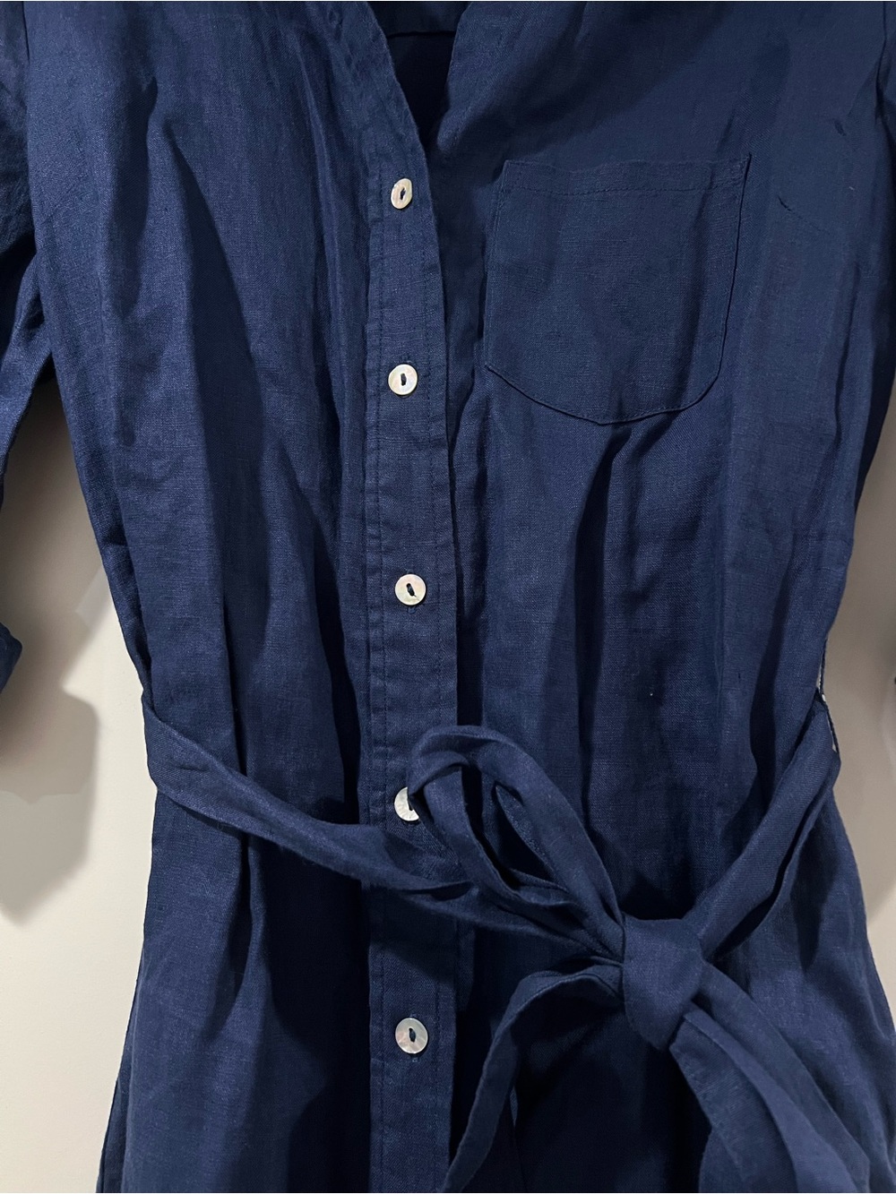 Magaschoni Navy Button-Front Midi Shirt Dress with Tie Waist - Picture 2 of 4